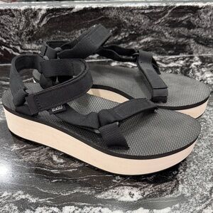 Teva Women's Black and Cream Platform Sandals